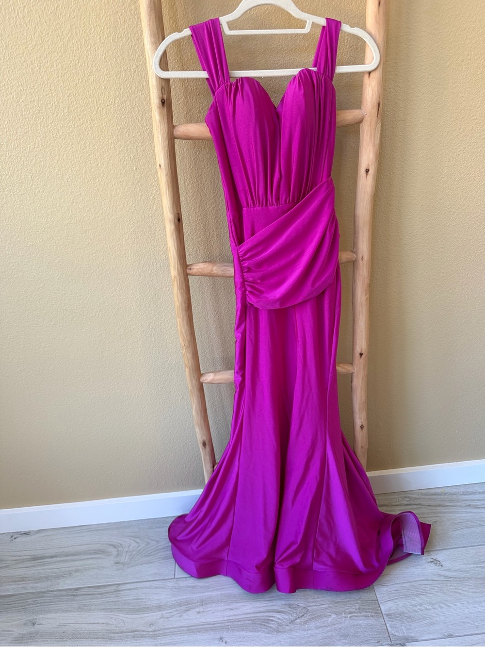 Fuchsia Ruched Waist Prom Gown - Women's Formal Dress